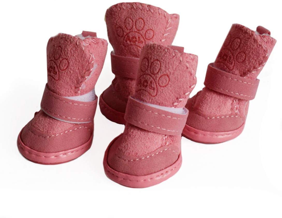 Warm Skidproof Sneakers for Small Dog (L Pink)