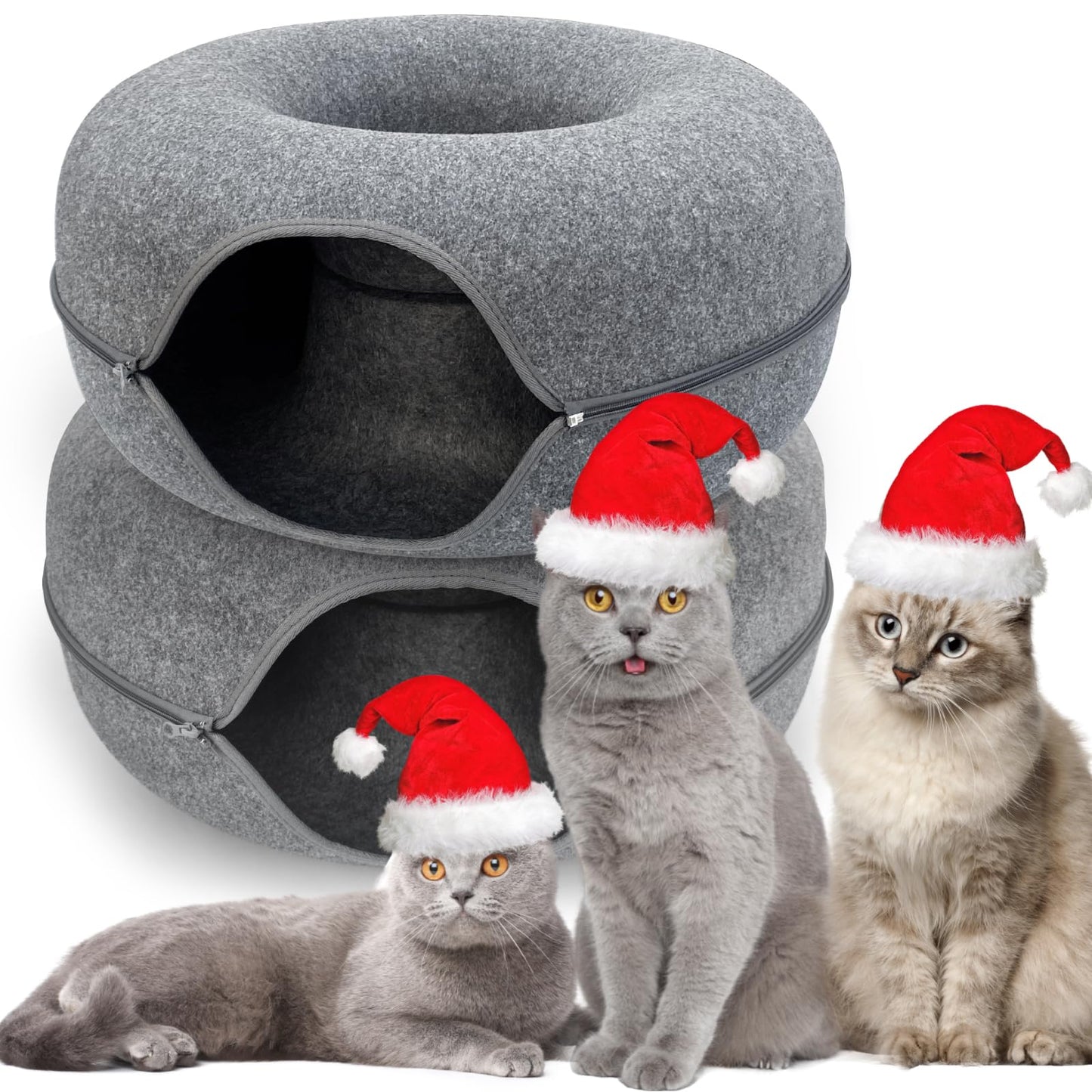 2 Pack- Donut Cat Tunnel Bed for Indoor: Scratch Resistant Cat's Cave. (Grey 20 Inch 2 Pack)