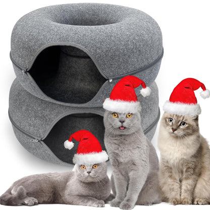2 Pack- Donut Cat Tunnel Bed for Indoor: Scratch Resistant Cat's Cave. (Grey 20 Inch 2 Pack)
