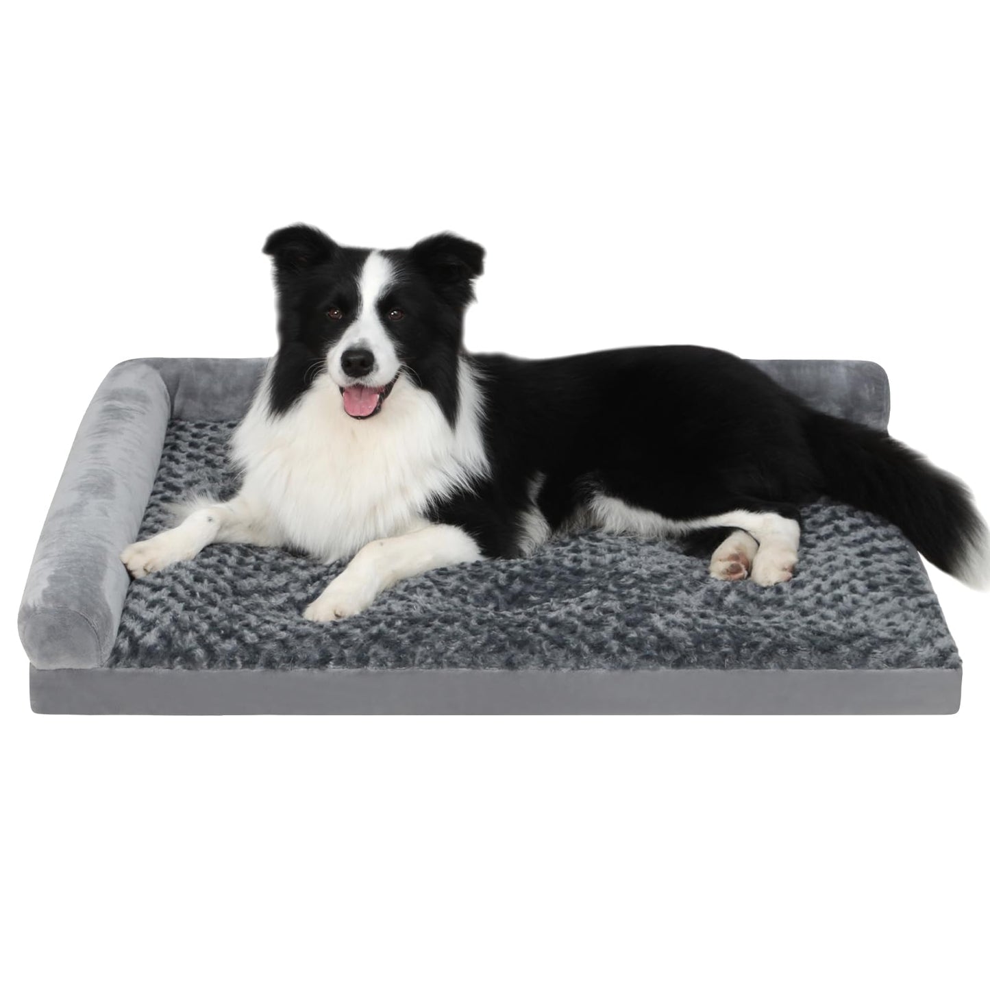 Washable Plush Large Dog Bed with L-Shaped Bolster