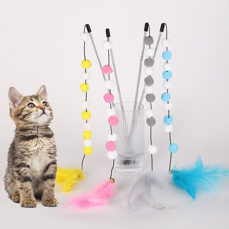 Colorful Cat Teaser Wand with Pom Poms