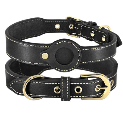 Leather Anti-Lost Dog Collar with Tag Holder: Lightweight & Adjustable for Medium and Large Dogs by Didog (Compatible with Tracking Devices)