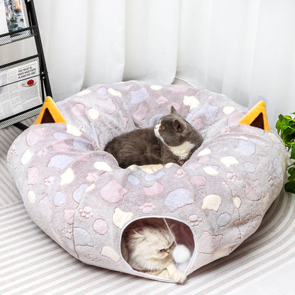 Soft Plush Peekaboo Cat Cave Donut Tunnel by YUYAFN: Large Cat Tunnel Bed for Indoor Cats