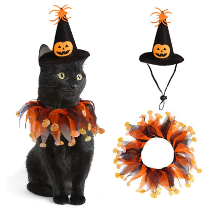 Pet Witch Costume Set with Tutu and Pumpkin Hat