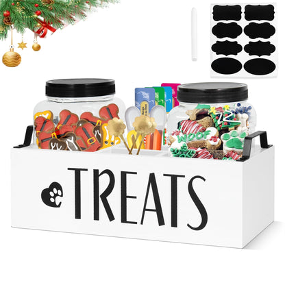 Ziprofly Dog Treat Container with Handle Dog Food Treat Jar Set Modern Farmhouse Dog Treat Container with Wood Box Pet Treat Storage Container for Dog and Cat Dog Food Storage Gift for Pet