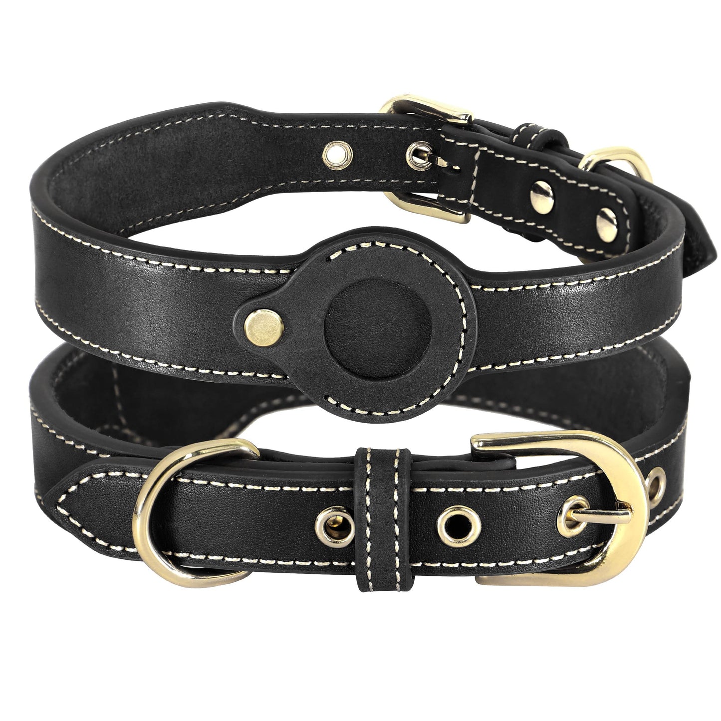 Leather Anti-Lost Dog Collar with Tag Holder: Lightweight & Adjustable for Medium and Large Dogs by Didog (Compatible with Tracking Devices)
